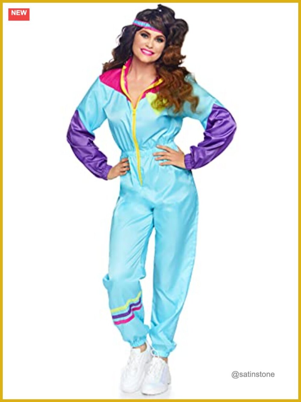 2 Pc 80s Track Suit Costume Jumpsuit & Headband Halloween